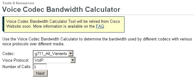 Kalkulator kodeka przepustowości głosu Cisco
